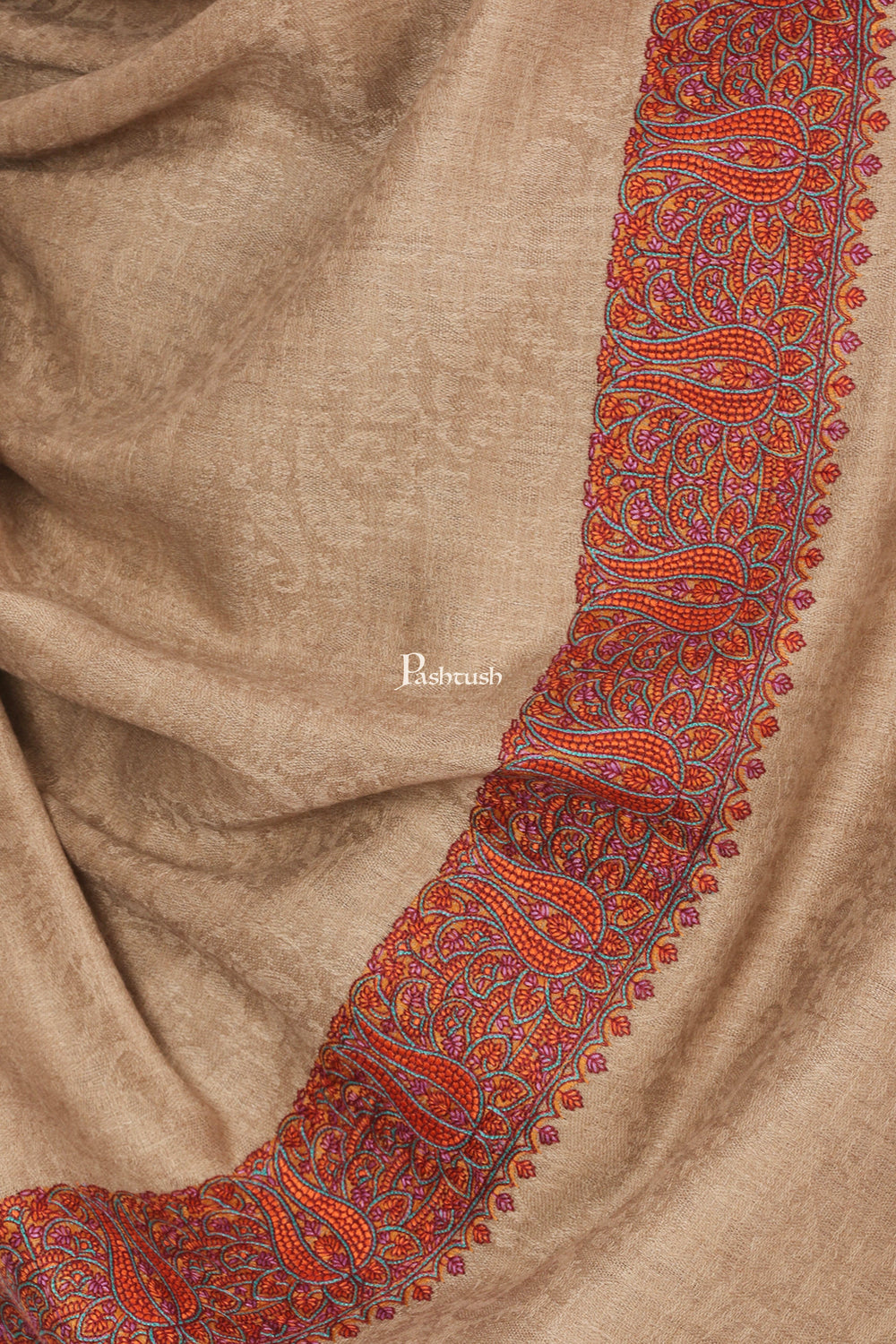 Pashtush India Mens Shawls Gents Shawl Pashtush Mens Daur Embroidery Shawl - Medium