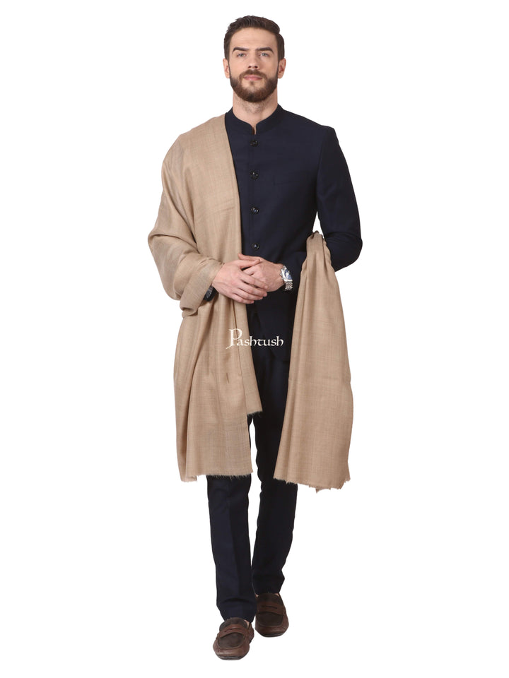 Pashtush India Mens Shawls Gents Shawl Pashtush Mens Diamond Weave Shawl, Fine Wool Medium Size, taupe