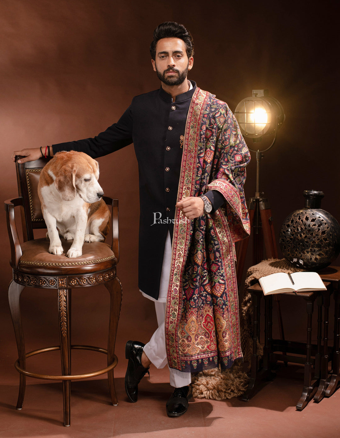 Pashtush India Mens Dupatta Pashtush Mens Dupatta, Extra Fine Silky, Navy Blue