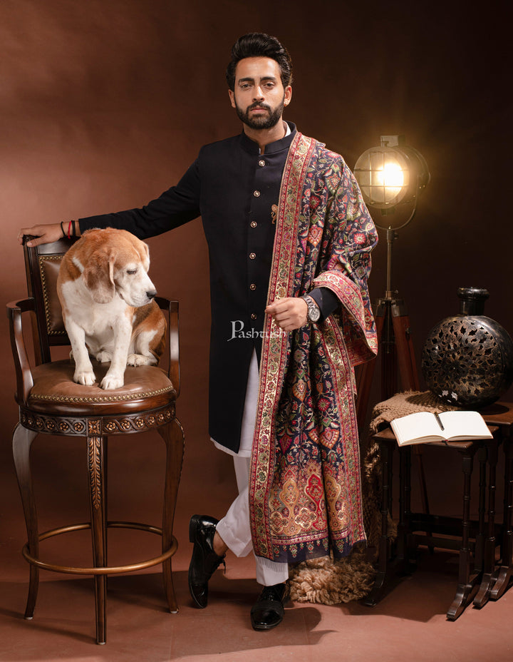 Pashtush India Mens Dupatta Pashtush Mens Dupatta, Extra Fine Silky, Navy Blue