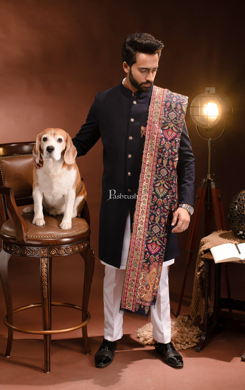 Pashtush India Mens Dupatta Pashtush Mens Dupatta, Extra Fine Silky, Navy Blue