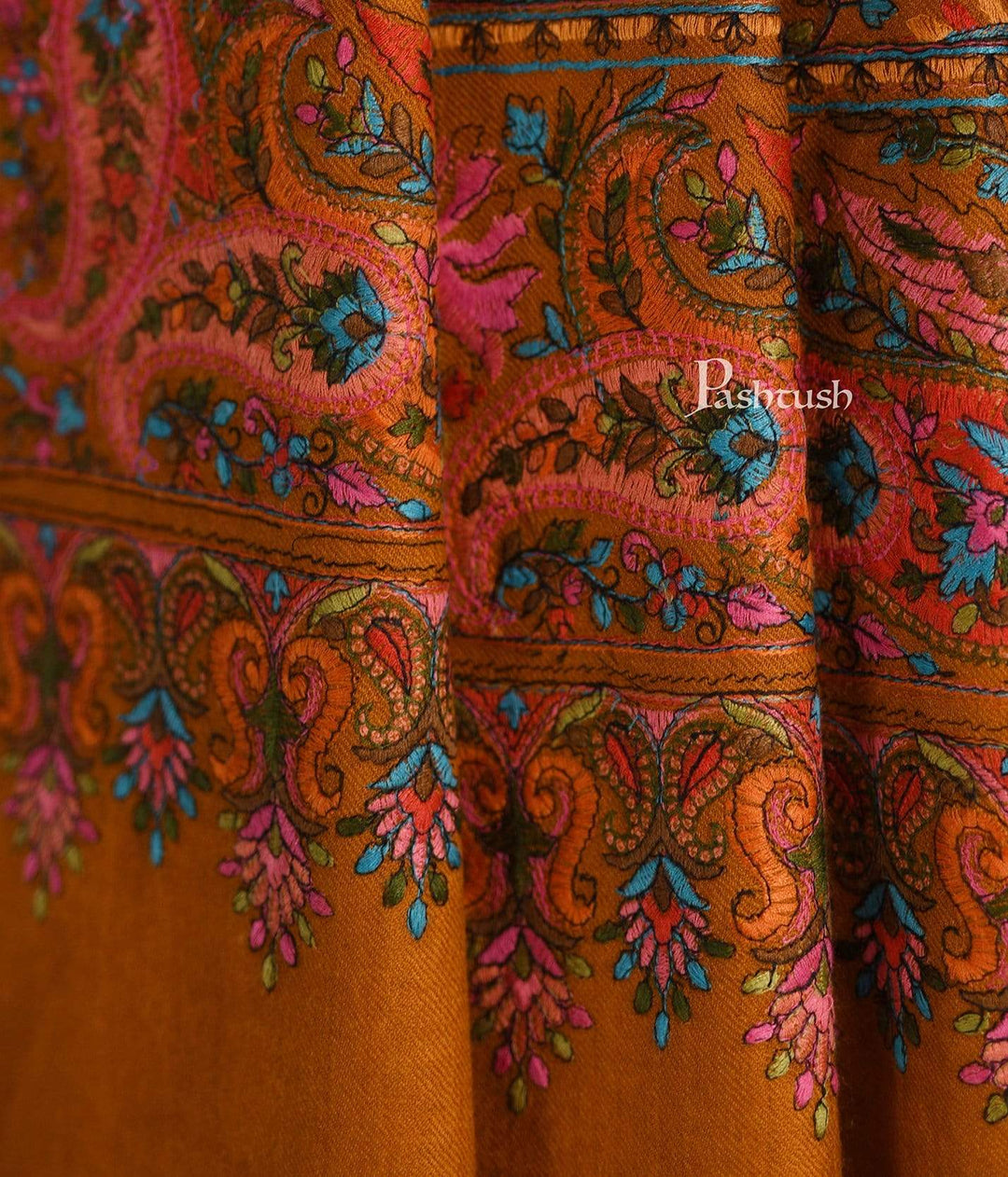 Pashtush India 100x200 Pashtush Mens Embroidered Jamawar Stole, Fine Wool, Soft and Warm