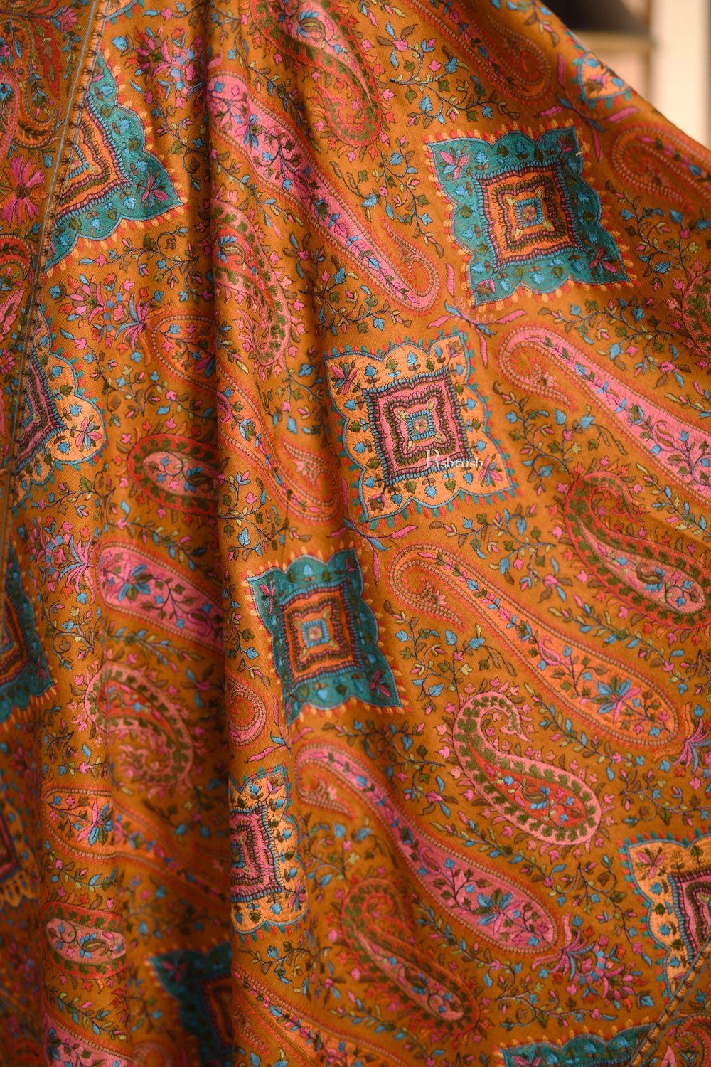 Pashtush India 100x200 Pashtush Mens Embroidered Jamawar Stole, Fine Wool, Soft and Warm