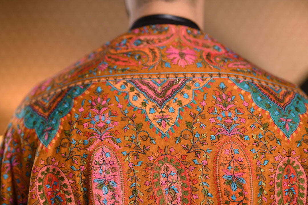 Pashtush India 100x200 Pashtush Mens Embroidered Jamawar Stole, Fine Wool, Soft and Warm