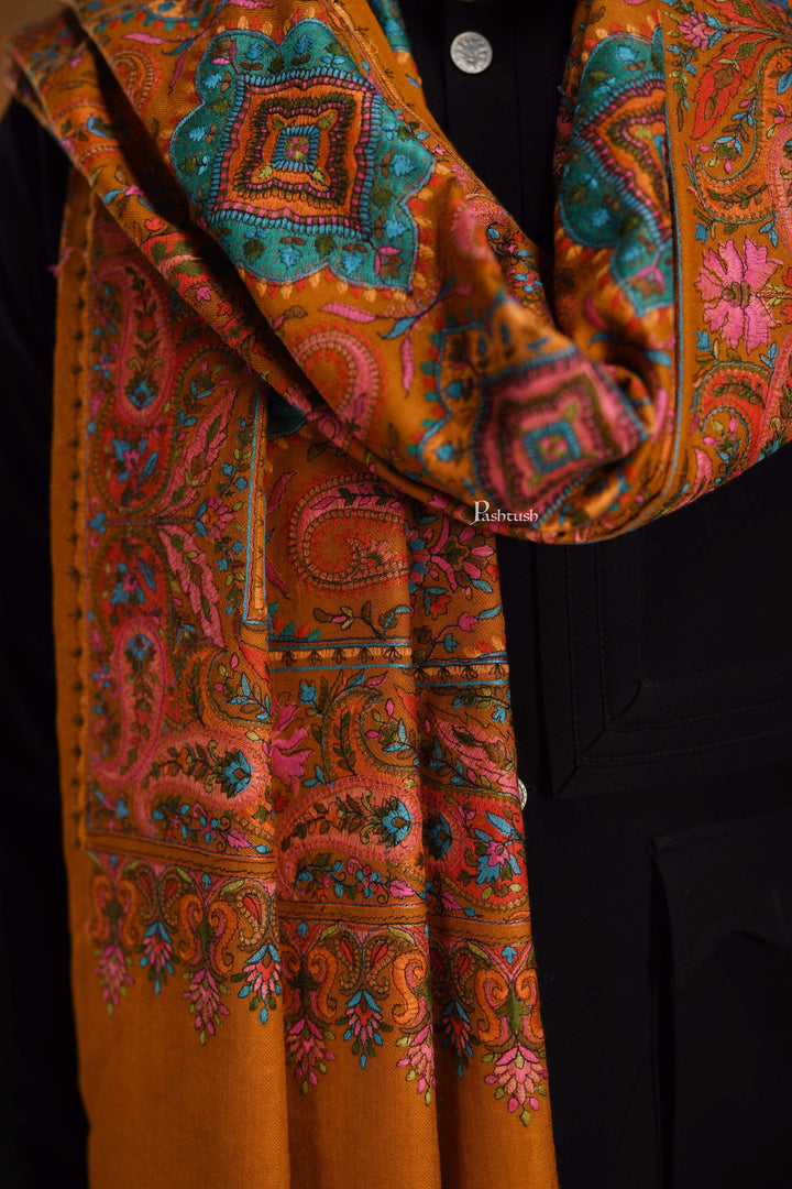 Pashtush India 100x200 Pashtush Mens Embroidered Jamawar Stole, Fine Wool, Soft and Warm