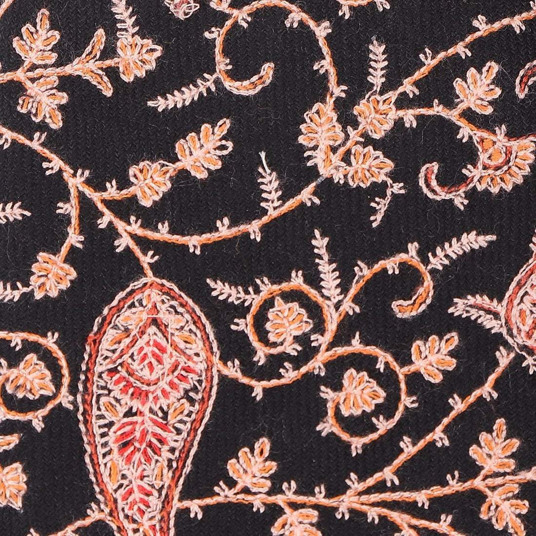 Pashtush India Tie Pashtush Mens Embroidered Necktie, Wool, Paisley Design, Black