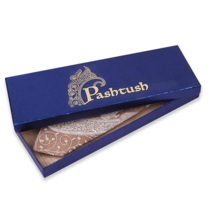 Pashtush Shawl Store Tie Pashtush Mens Embroidered Necktie, Pashmina and Wool, Paisley Design, Free Size, Tonal Beige