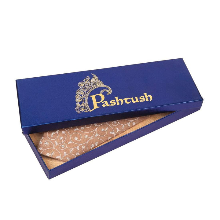 Pashtush Shawl Store Tie Pashtush Mens Embroidered Necktie, Pashmina and Wool, Paisley Design, Free Size, Taupe