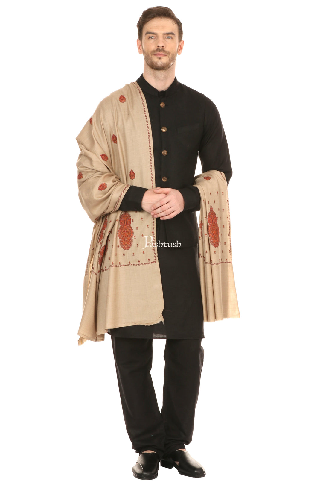 Pashtush India Mens Shawls Gents Shawl Pashtush Mens Embroidered Shawl In Extra Fine Wool Shawl