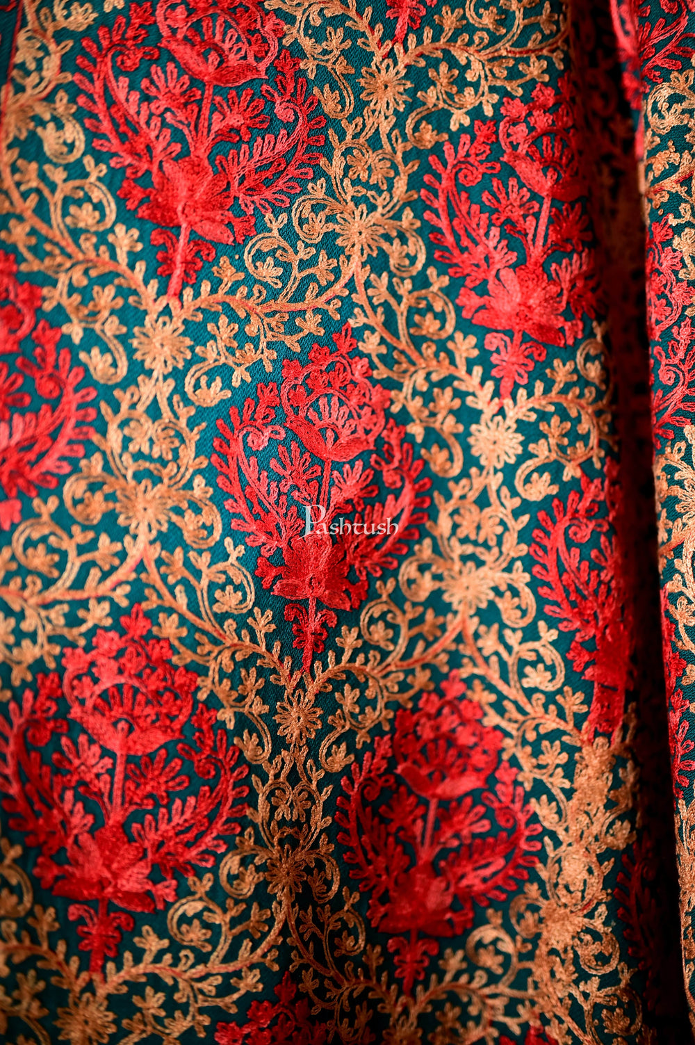 Pashtush India 70x200 Pashtush Mens Embroidery Shawl, Silky Thread work - Faux Pashmina