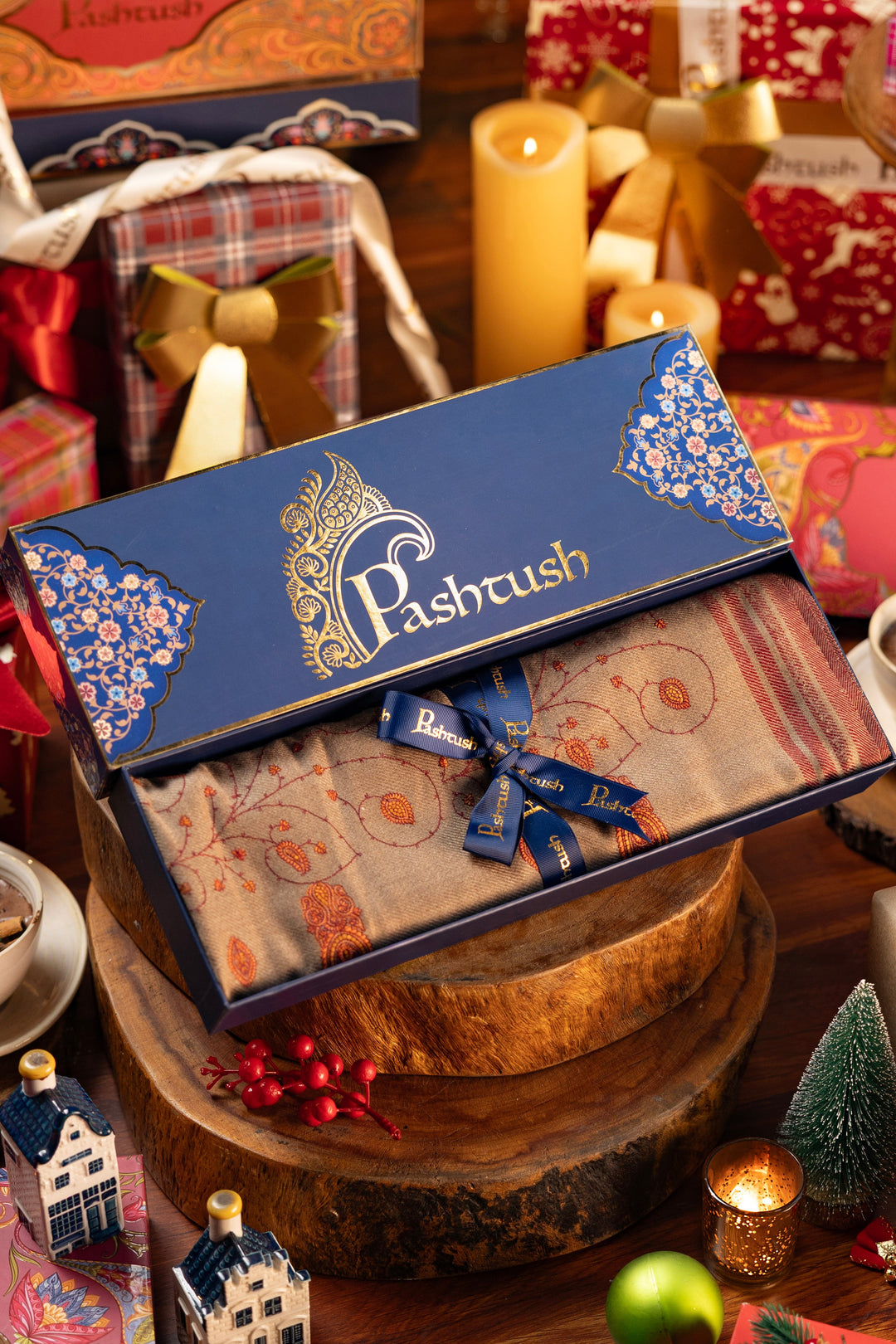 Pashtush India Gift Pack Pashtush Mens Embroidery Shawl, Woollen, Taupe