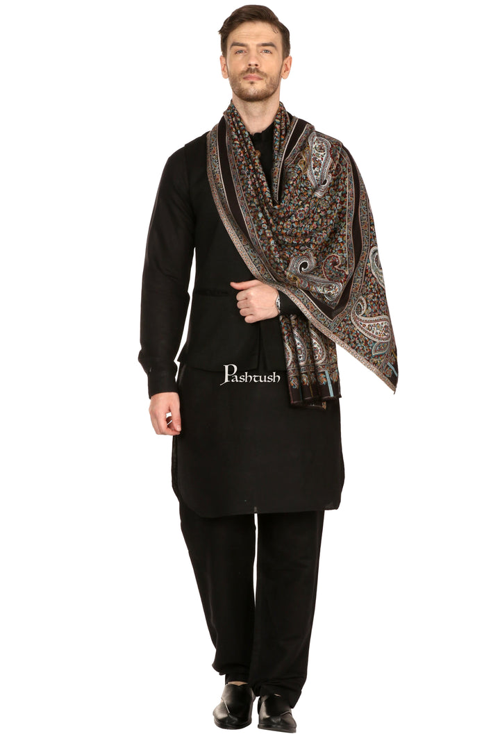 Pashtush India Mens Scarves Stoles and Mufflers Pashtush Mens Ethnic Fine Extra Soft Stole (70 X 200 Cm ) Black