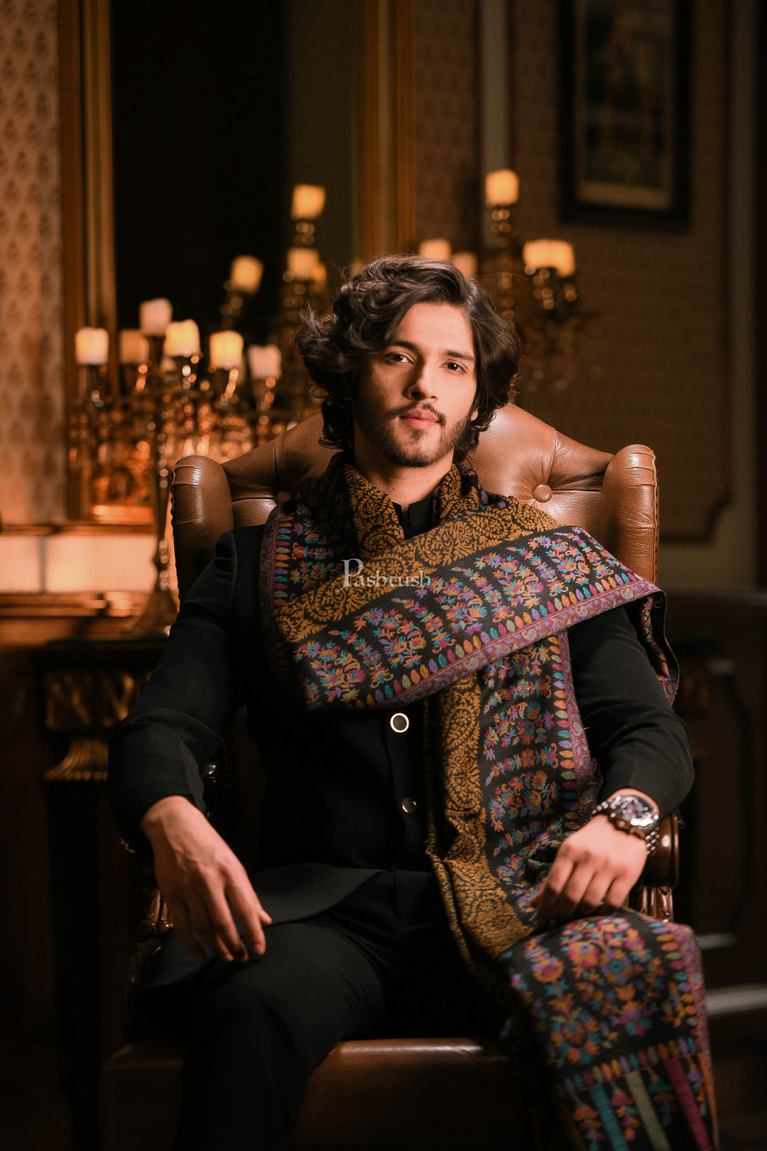 Pashtush India Mens Shawls Gents Shawl Pashtush Mens Ethnic Shawl, Mens Lohi , Full Size, Fine Wool