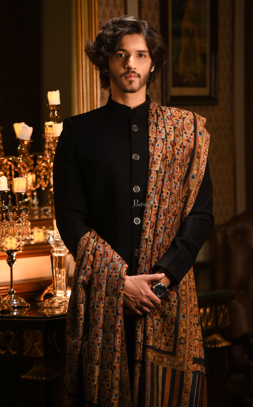 Pashtush India Mens Shawls Gents Shawl Pashtush Mens Ethnic Shawl, Mens Lohi , Full Size, Fine Wool