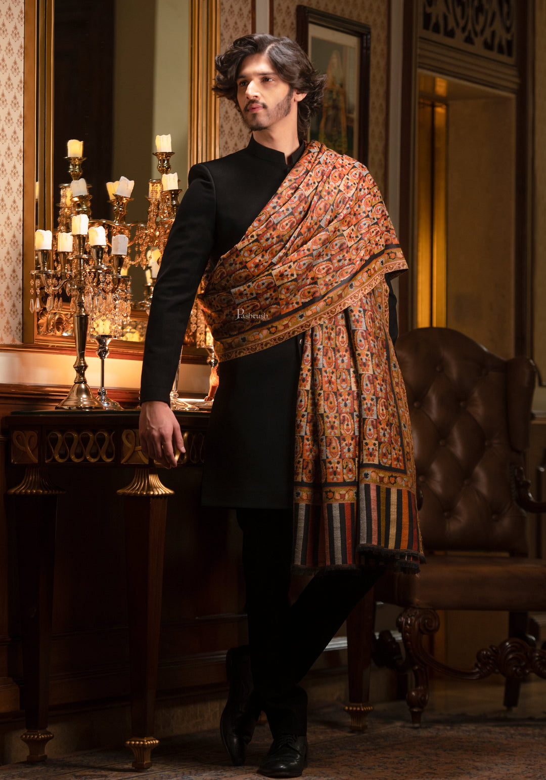 Pashtush India Mens Shawls Gents Shawl Pashtush Mens Ethnic Shawl, Mens Lohi , Full Size, Fine Wool