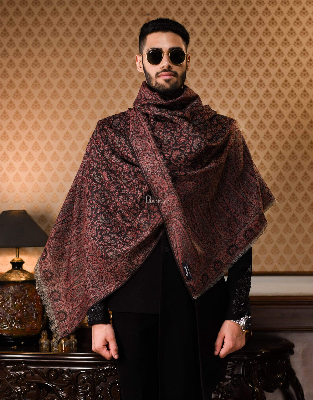 Pashtush India 70x200 Pashtush Mens Ethnic Weave Stole, Fine Wool