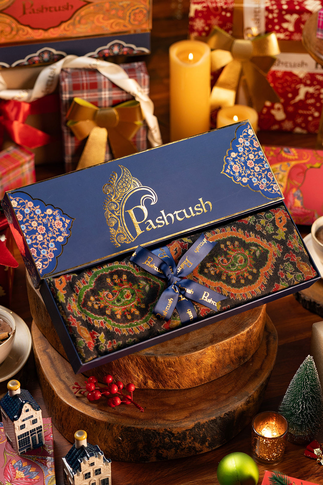 Pashtush India Gift Pack Pashtush Mens Ethnic Weave Stole, Pure Wool With Woolmark Certificate, Black