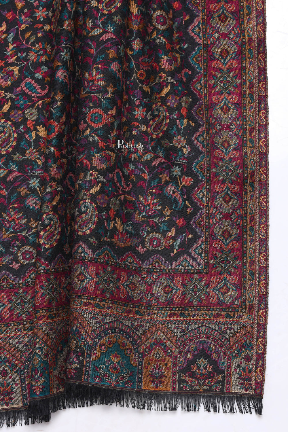 Pashtush India Mens Scarves Stoles and Mufflers Pashtush Mens Ethnic Weave Stole, Woven Design, Black