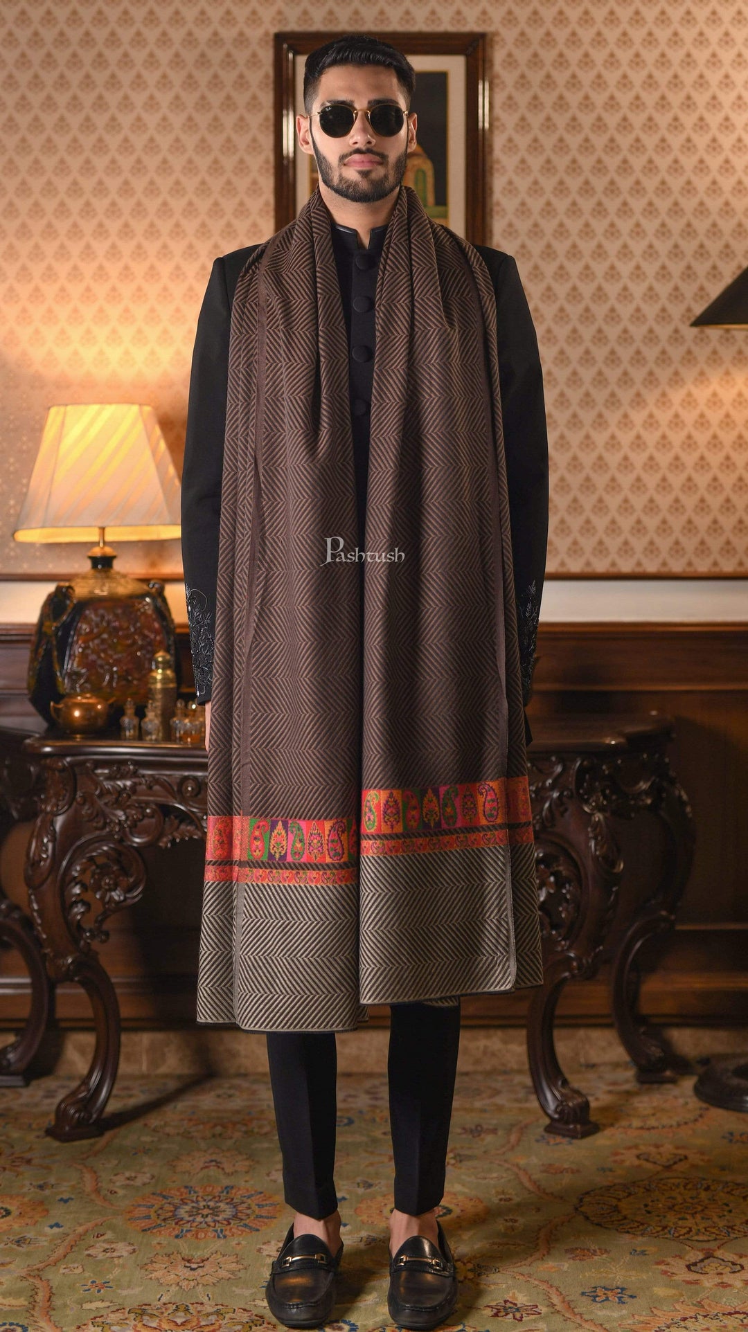 Pashtush India 127x254 Pashtush Mens Extra Fine Shawl Thick and Soft, super wool
