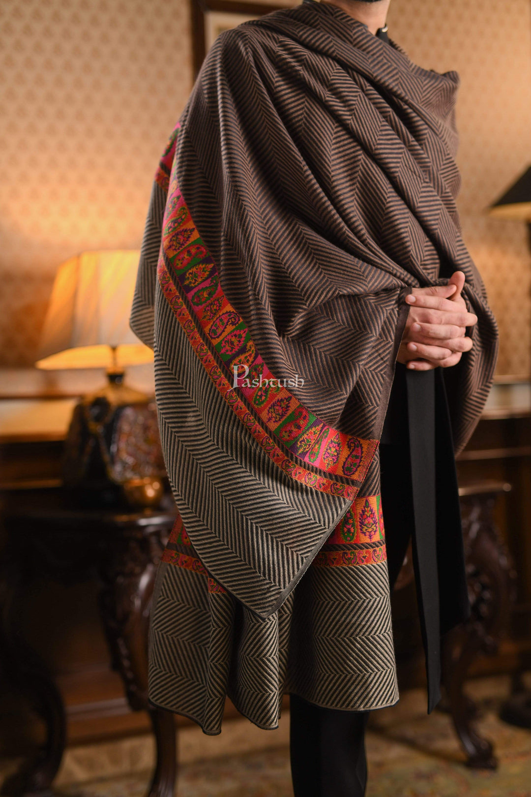 Pashtush India 127x254 Pashtush Mens Extra Fine Shawl Thick and Soft, super wool
