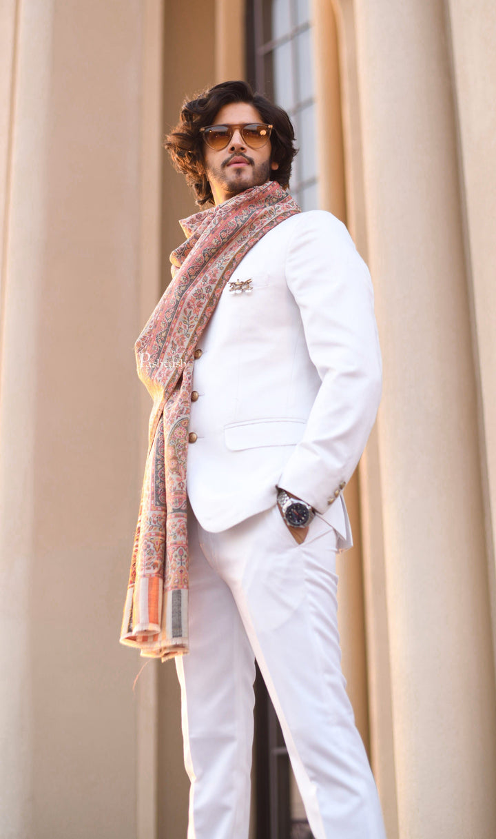 Pashtush India PASHTUSH MENS EXTRA FINE WOOL, ETHNIC WEAVE STOLE