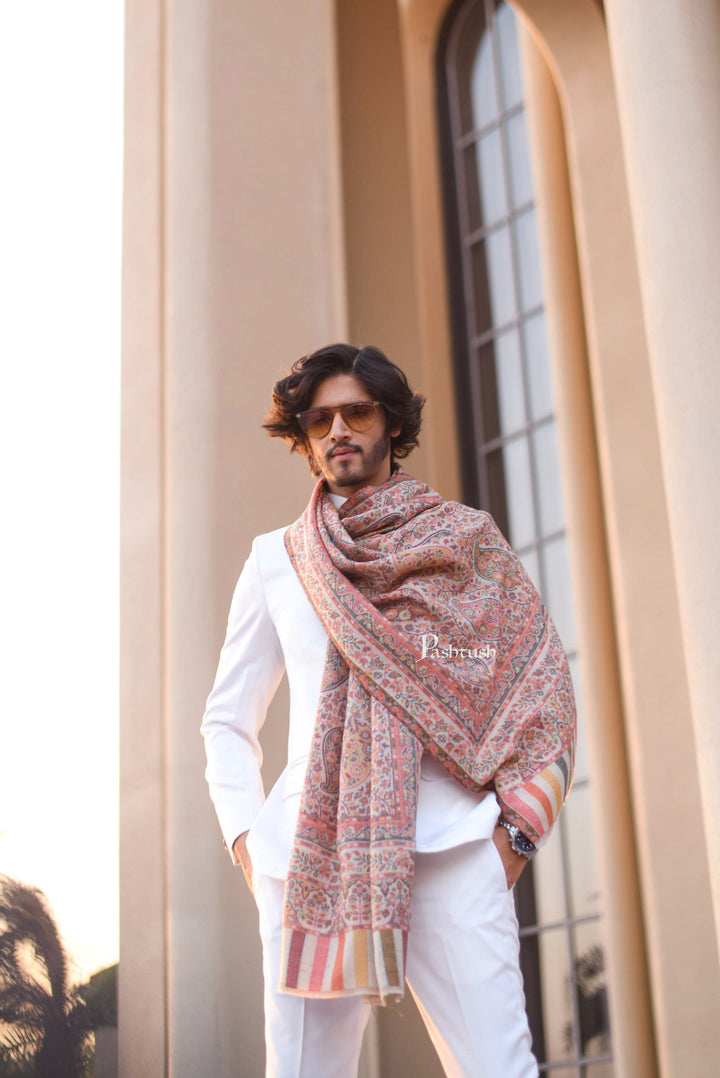 Pashtush India PASHTUSH MENS EXTRA FINE WOOL, ETHNIC WEAVE STOLE