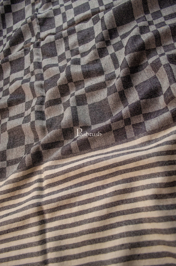 Pashtush India Mens Stoles and Scarves Scarf Pashtush Mens Extra Fine Wool stole, Checkered design, Black