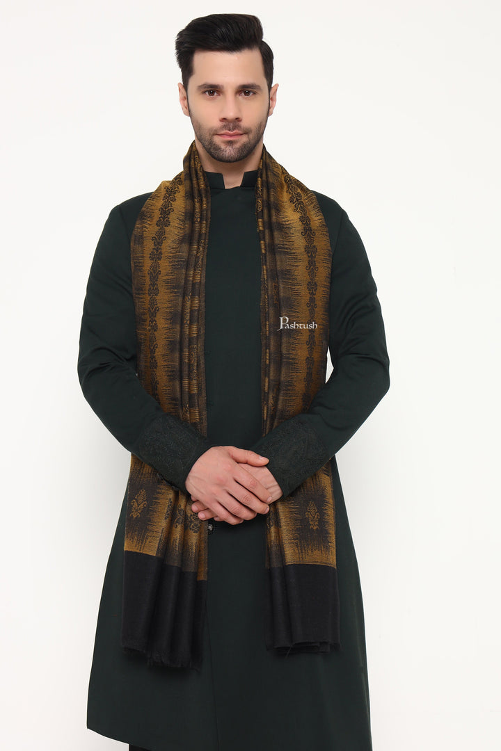 Pashtush India Mens Scarves Stoles and Mufflers Pashtush Mens Extra Fine Wool Stole, Ikkat Design, Black