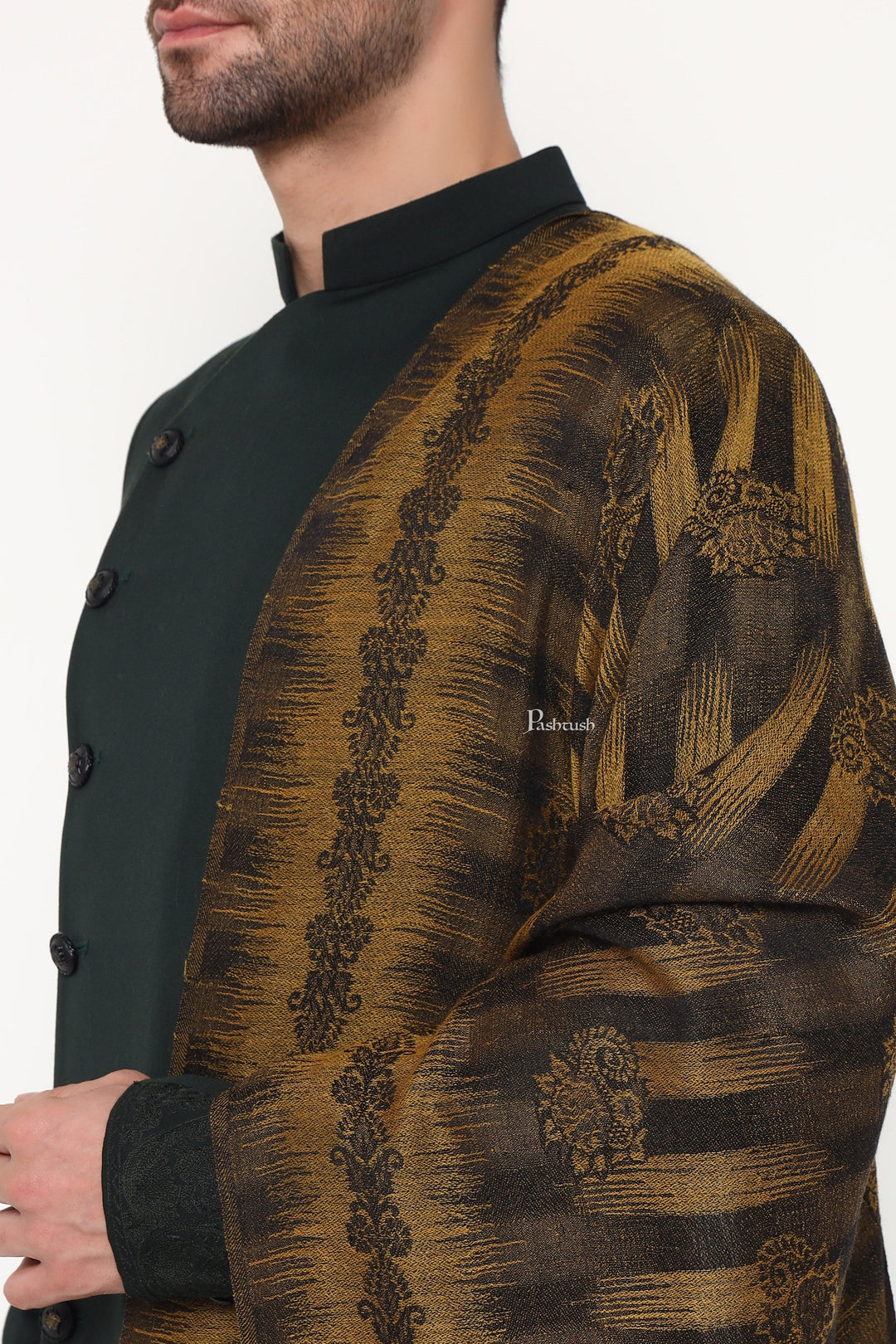 Pashtush India Mens Scarves Stoles and Mufflers Pashtush Mens Extra Fine Wool Stole, Ikkat Design, Black