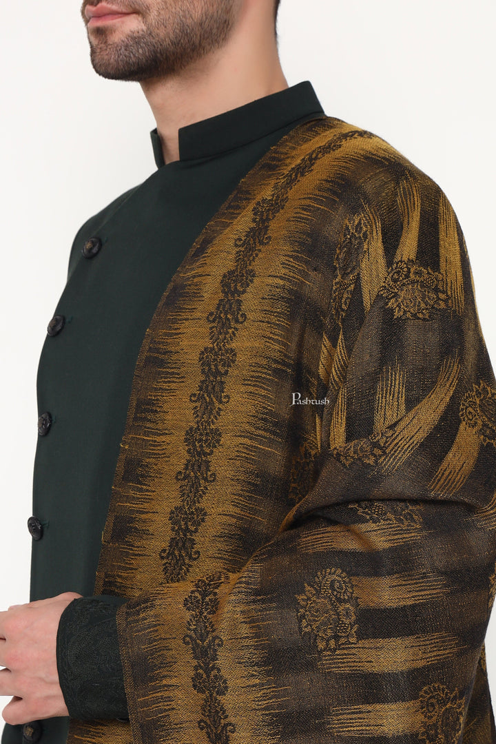 Pashtush India Mens Scarves Stoles and Mufflers Pashtush Mens Extra Fine Wool Stole, Ikkat Design, Black