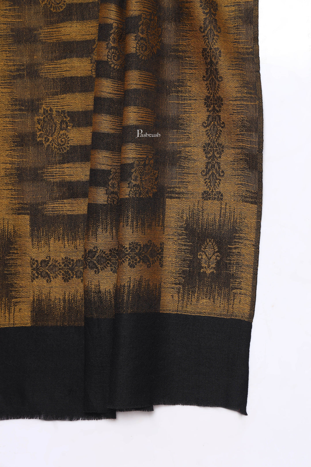Pashtush India Mens Scarves Stoles and Mufflers Pashtush Mens Extra Fine Wool Stole, Ikkat Design, Black
