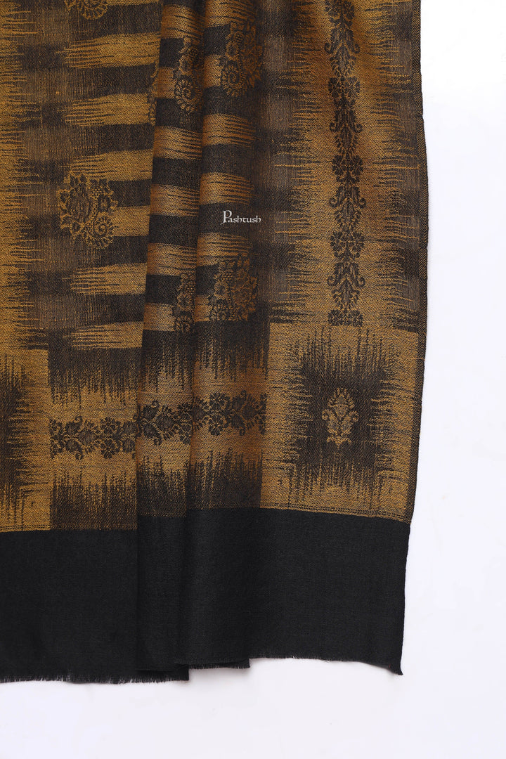 Pashtush India Mens Scarves Stoles and Mufflers Pashtush Mens Extra Fine Wool Stole, Ikkat Design, Black