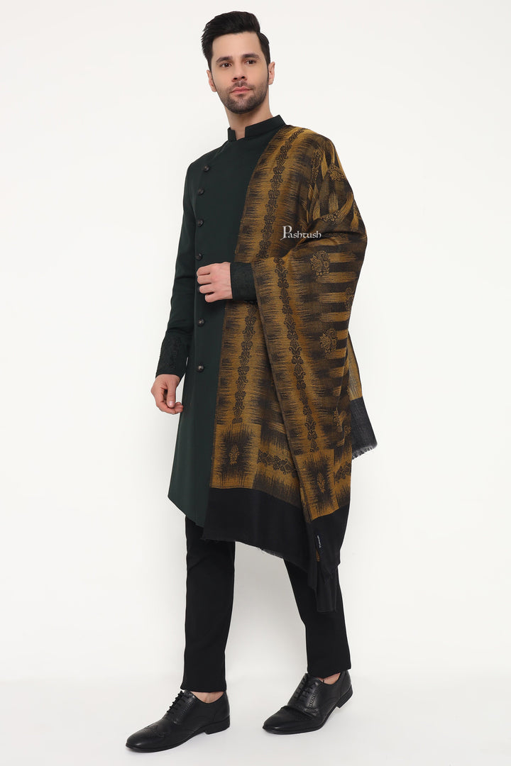 Pashtush India Mens Scarves Stoles and Mufflers Pashtush Mens Extra Fine Wool Stole, Ikkat Design, Black