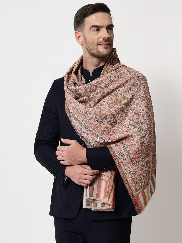 Pashtush India Mens Scarves Stoles and Mufflers Pashtush mens Extra Fine Wool stole, jacquard design, Multicolour