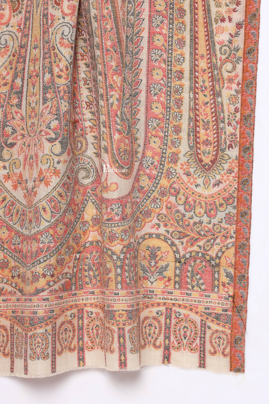 Pashtush India Mens Scarves Stoles and Mufflers Pashtush Mens Extra Fine Wool Stole, Paisley Weave Design, Beige