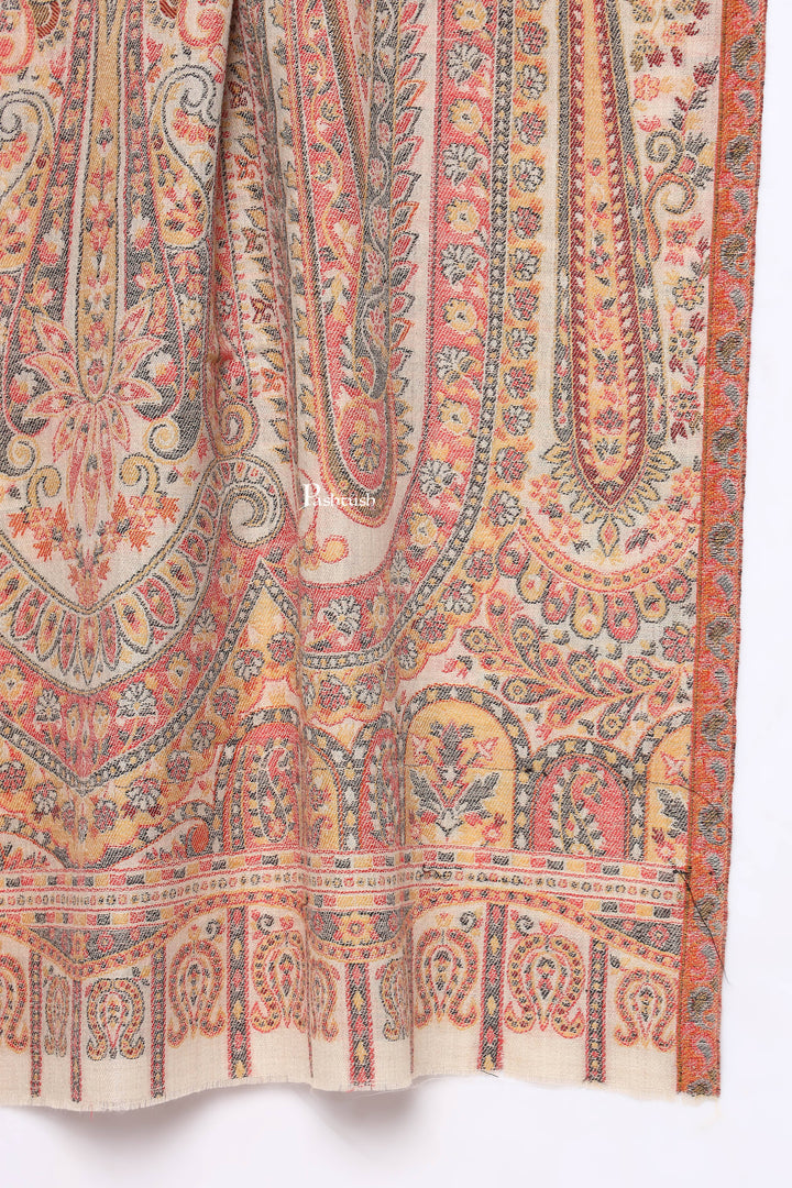 Pashtush India Mens Scarves Stoles and Mufflers Pashtush Mens Extra Fine Wool Stole, Paisley Weave Design, Beige