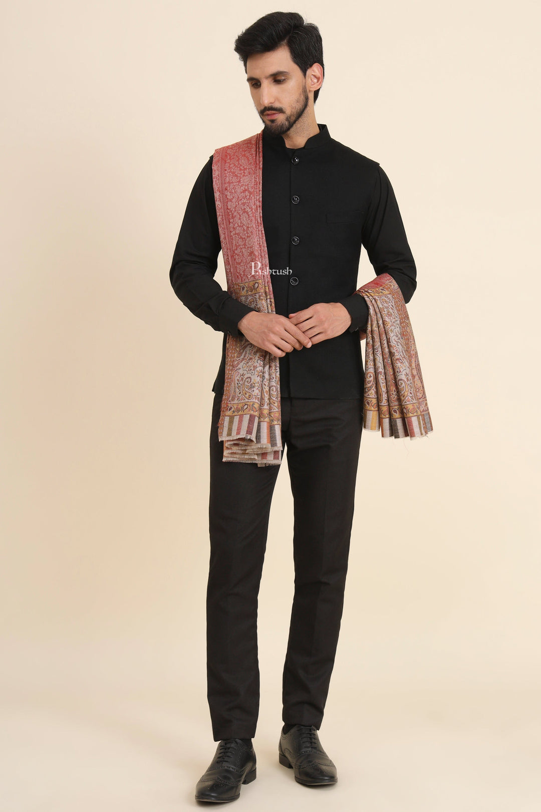 Pashtush India Mens Scarves Stoles and Mufflers Pashtush Mens Extra Fine Wool Stole, Paisley Weave Design, Maroon