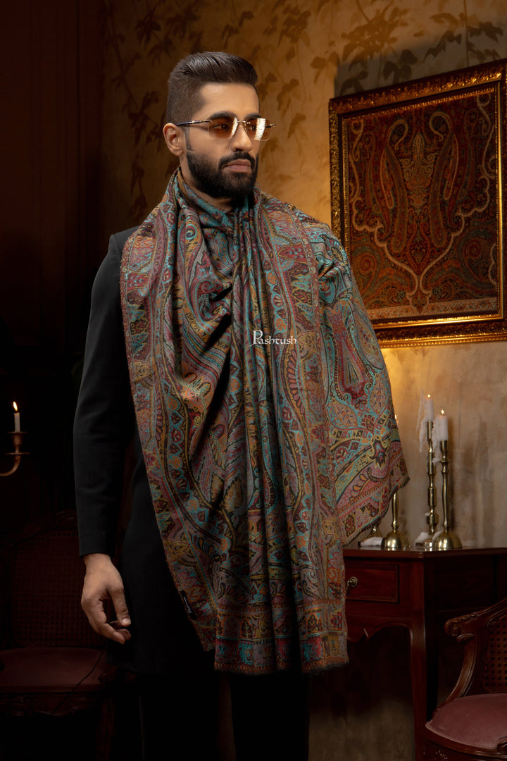 Pashtush India Mens Scarves Stoles and Mufflers Pashtush Mens Extra Fine Wool Stole, Pasiley Design, Multicolour