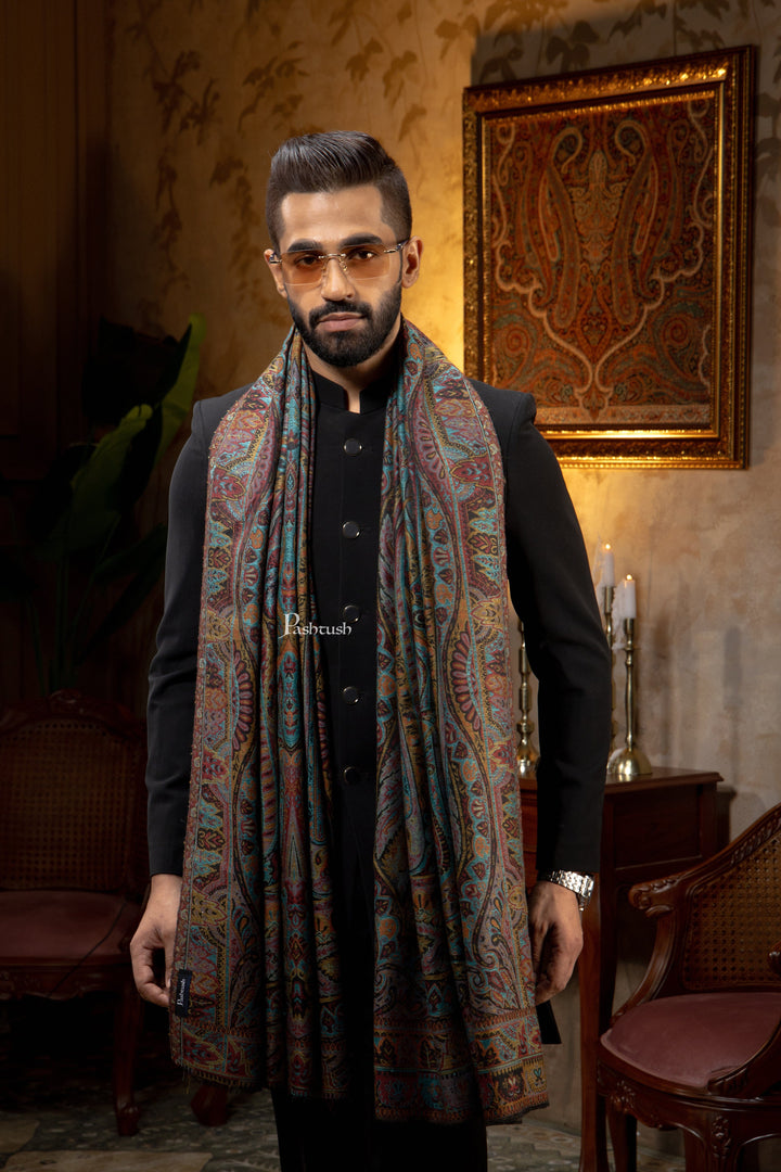 Pashtush India Mens Scarves Stoles and Mufflers Pashtush Mens Extra Fine Wool Stole, Pasiley Design, Multicolour