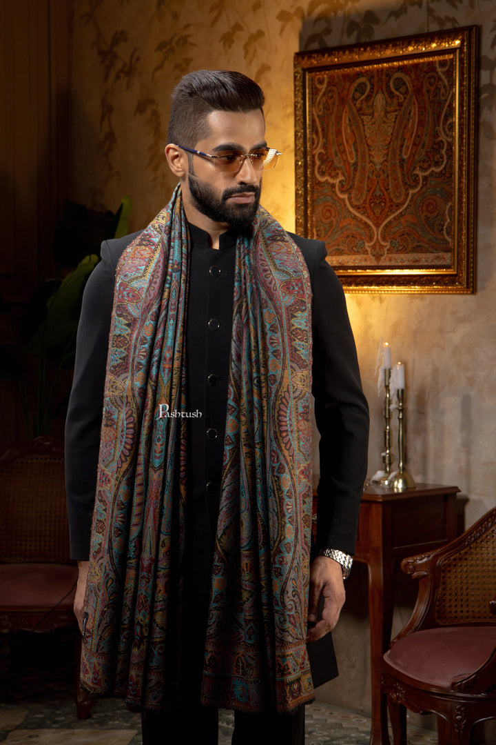Pashtush India Mens Scarves Stoles and Mufflers Pashtush Mens Extra Fine Wool Stole, Pasiley Design, Multicolour