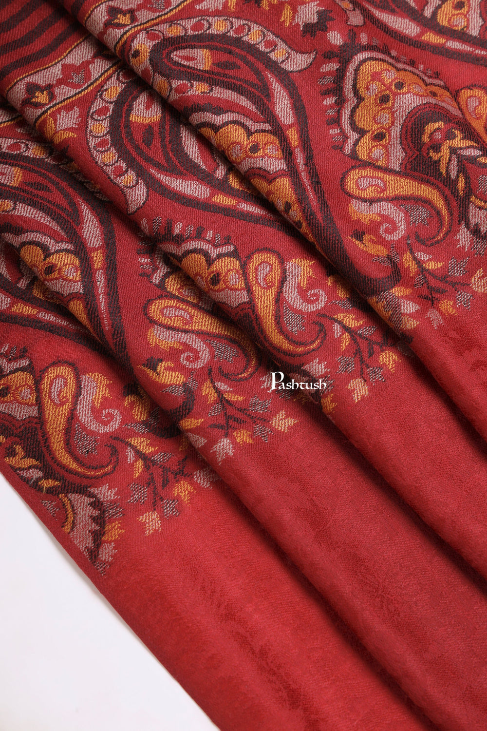 Pashtush India Mens Scarves Stoles and Mufflers Pashtush Mens Extra Fine Wool Stole, Pasiley Weave Design, Maroon