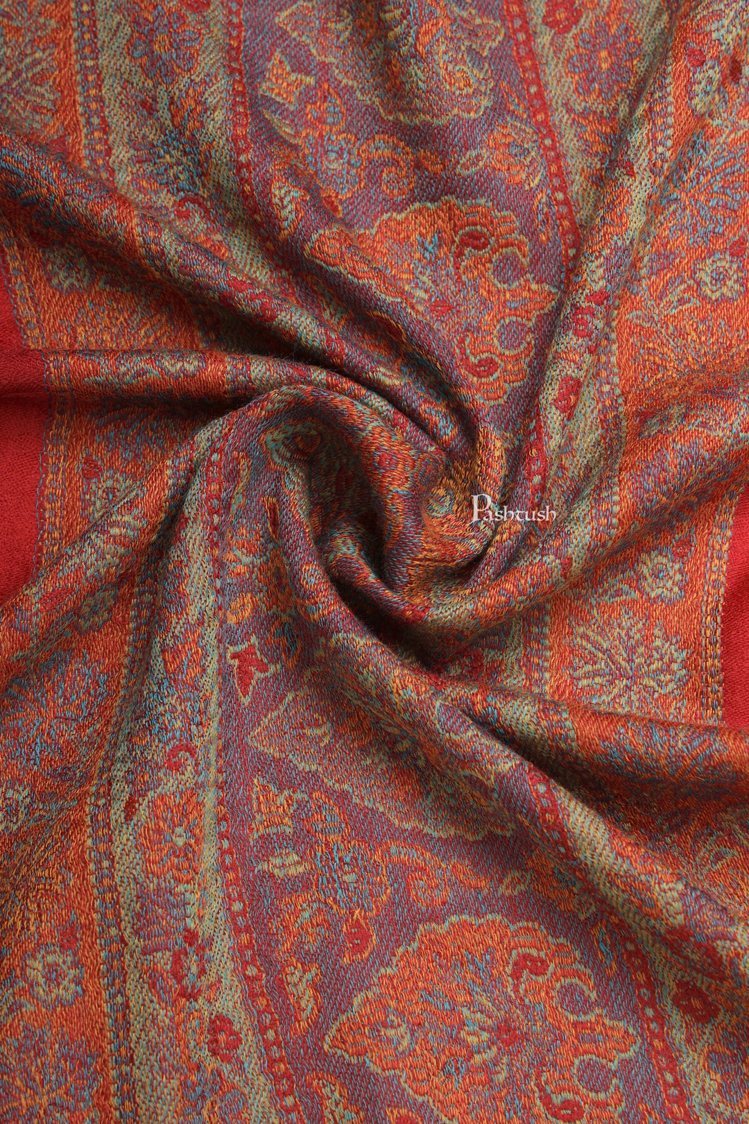 Pashtush India Mens Scarves Stoles and Mufflers Pashtush Mens Extra Fine Wool Stole, Woven Ethnic Palla Design, Maroon