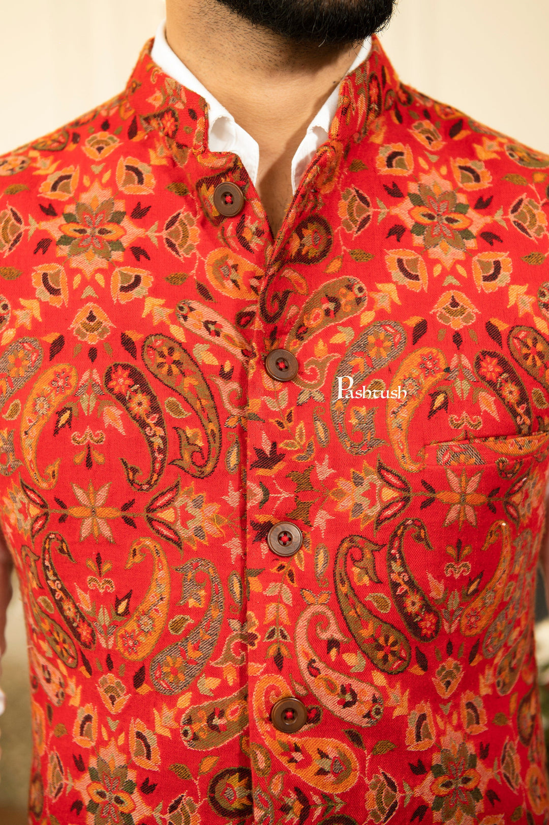 Pashtush India Coats &amp; Jackets Pashtush Mens Faux Pashmina Jacket, Antique Design, Multicolour