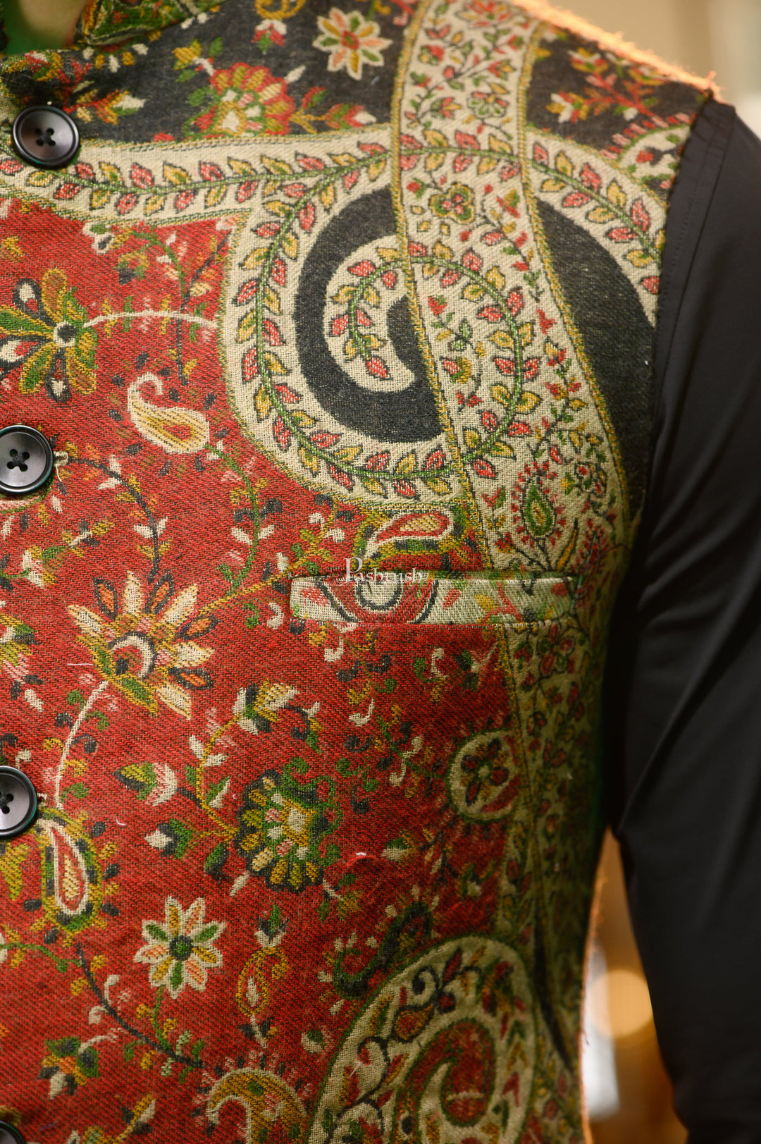 Pashtush India Coats & Jackets Pashtush Mens Faux Pashmina Jacket, Antique Design, Multicolour