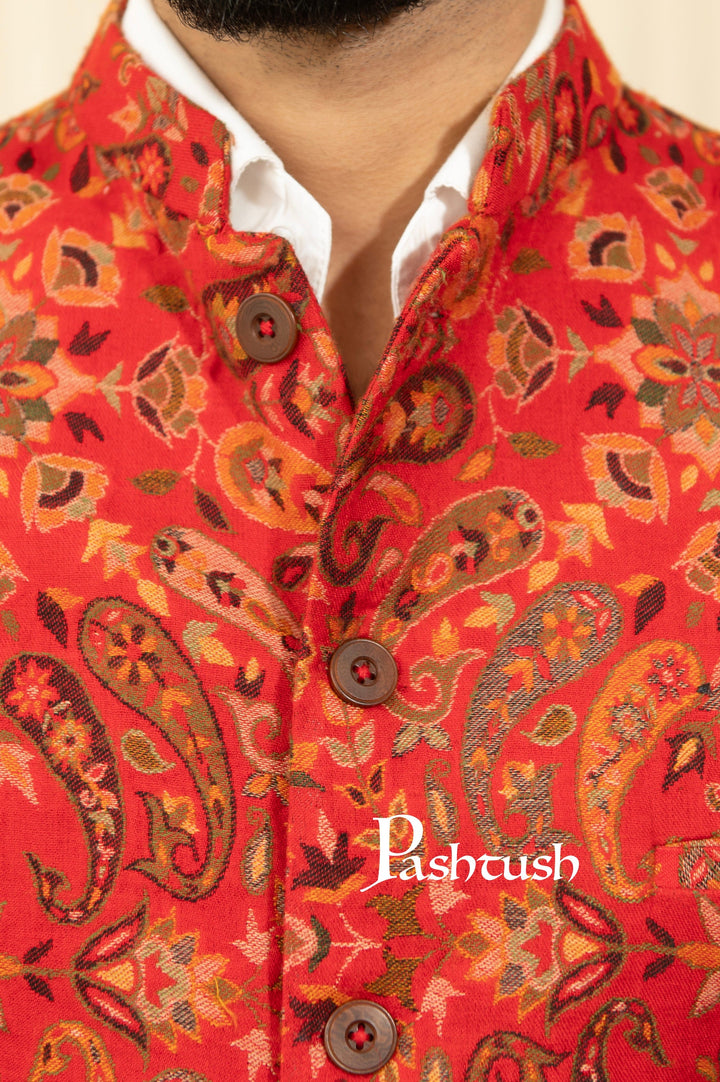 Pashtush India Coats &amp; Jackets Pashtush Mens Faux Pashmina Jacket, Antique Design, Multicolour