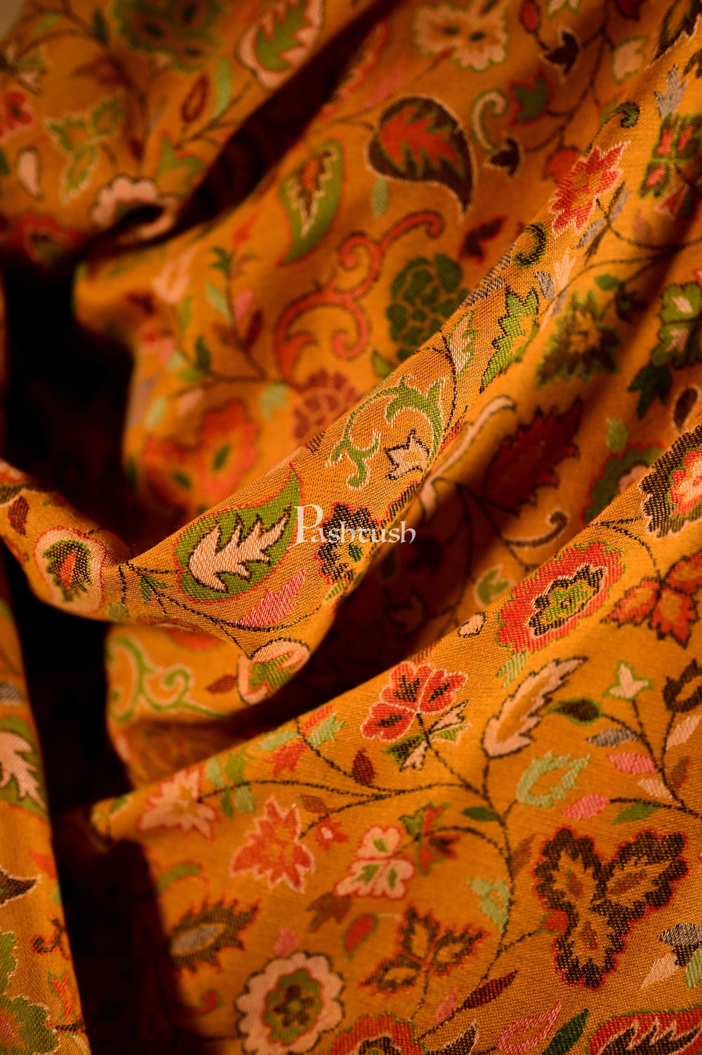 Pashtush India 100x200 Pashtush Mens Faux Pashmina Kaani Weave Shawl, Kashmiri Mustard