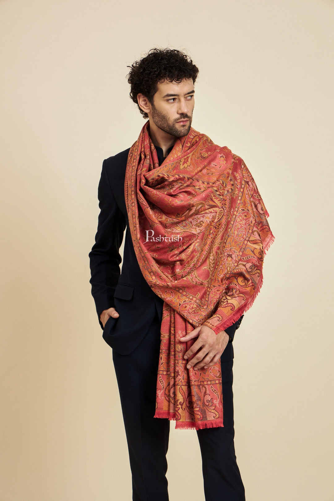 Pashtush India Mens Scarves Stoles and Mufflers Pashtush Mens Faux Pashmina Stole,  Design, Rose