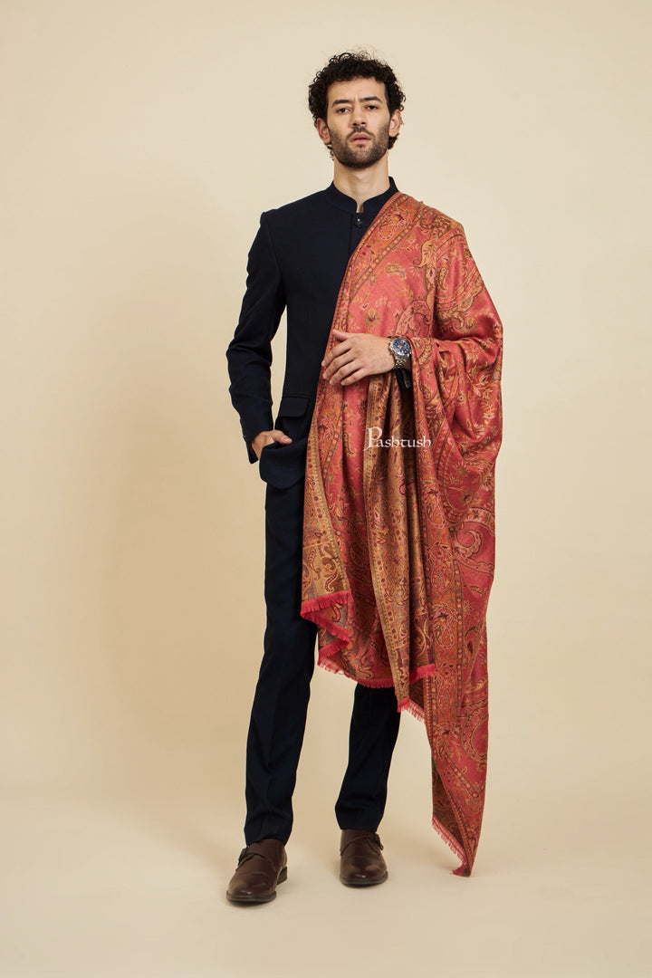 Pashtush India Mens Scarves Stoles and Mufflers Pashtush Mens Faux Pashmina Stole,  Design, Rose