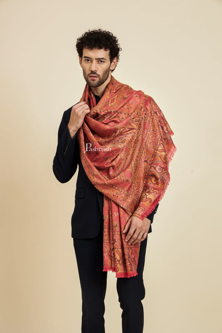 Pashtush India Mens Scarves Stoles and Mufflers Pashtush Mens Faux Pashmina Stole,  Design, Rose