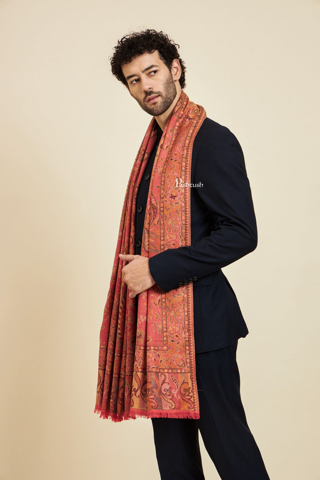 Pashtush India Mens Scarves Stoles and Mufflers Pashtush Mens Faux Pashmina Stole,  Design, Rose